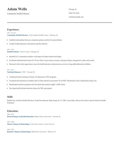 Community Health Educator Resume