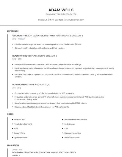 Community Health Educator Resume