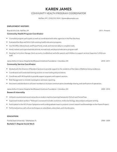Community Health Program Coordinator Resume