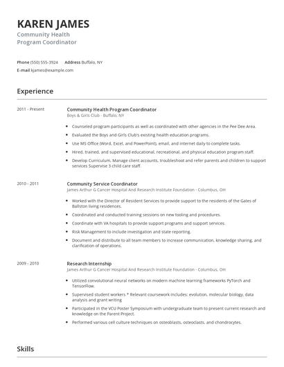 Community Health Program Coordinator Resume