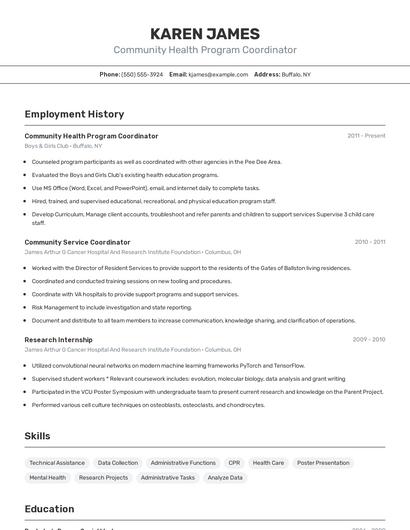 Community Health Program Coordinator Resume