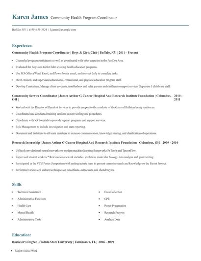 Community Health Program Coordinator Resume