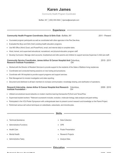 Community Health Program Coordinator Resume