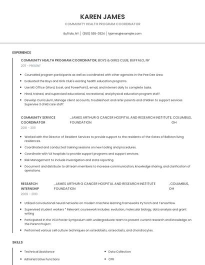 Community Health Program Coordinator Resume