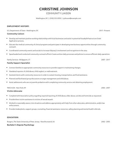 Community Liaison Resume
