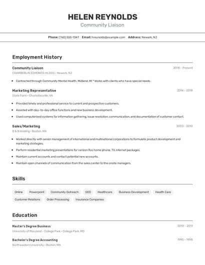 Community Liaison Resume