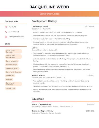 Community Liaison Resume