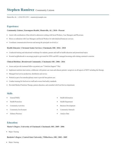Community Liaison Resume