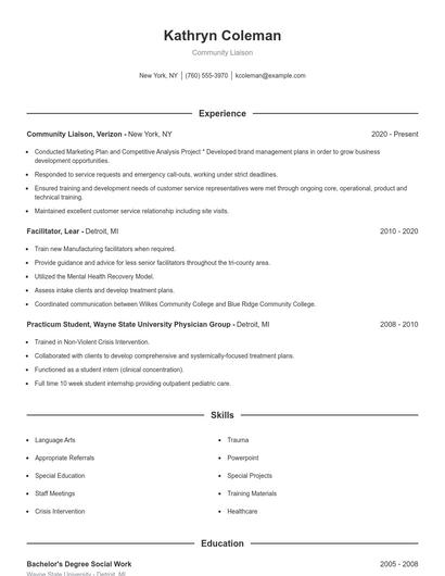 Community Liaison Resume