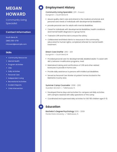 Community Living Specialist Resume
