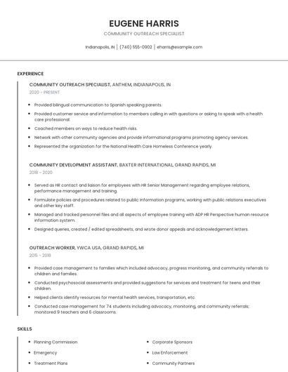 Community Outreach Specialist Resume