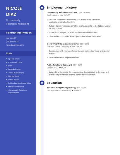 Community Relations Assistant Resume