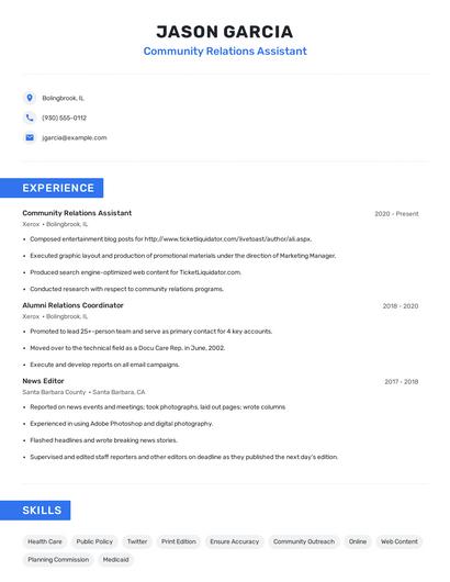 Community Relations Assistant Resume