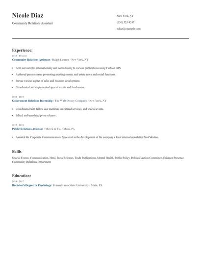 Community Relations Assistant Resume