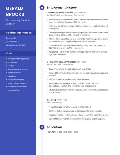 Community Service Worker Resume