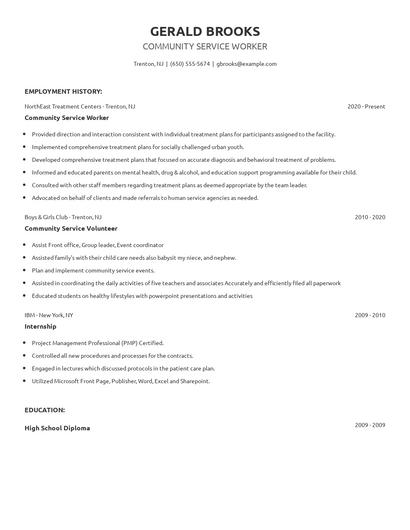 Community Service Worker Resume