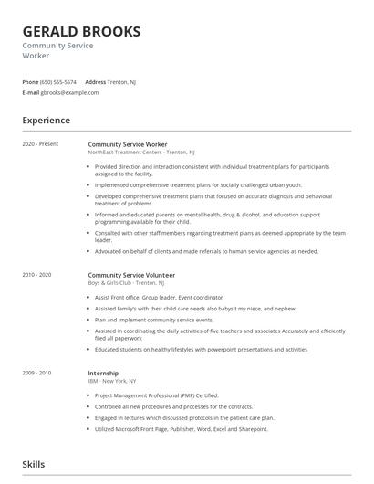 Community Service Worker Resume