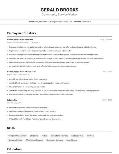 Community Service Worker Resume