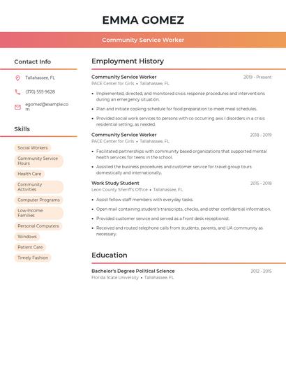Community Service Worker Resume