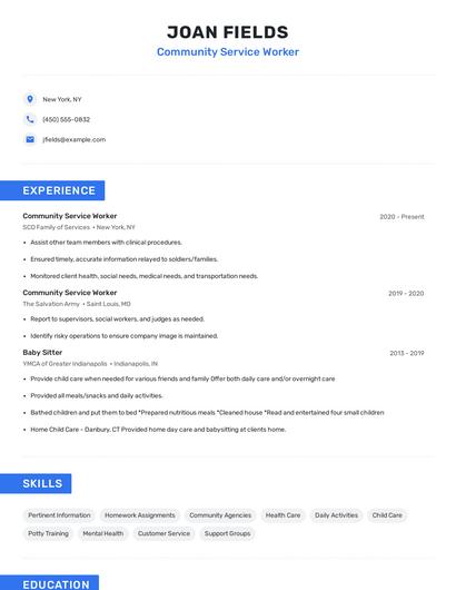 Community Service Worker Resume