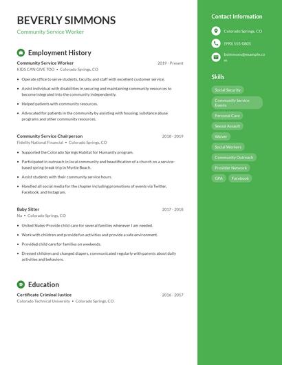 Community Service Worker Resume