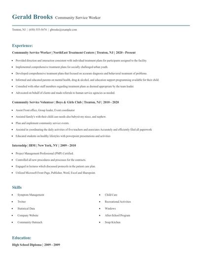 Community Service Worker Resume