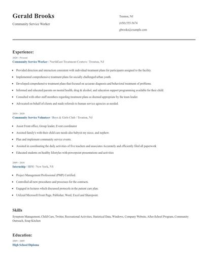 Community Service Worker Resume