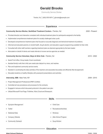 Community Service Worker Resume