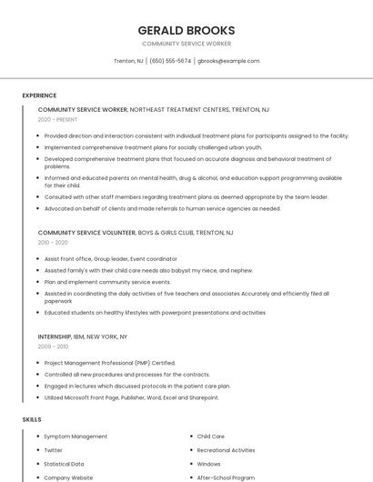 Community Service Worker Resume