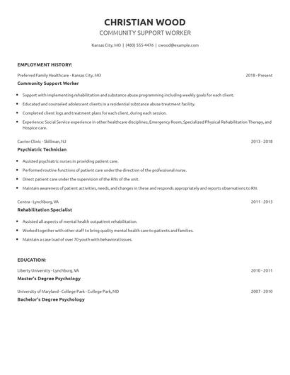 Community Support Worker Resume