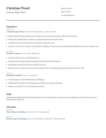 Community Support Worker Resume
