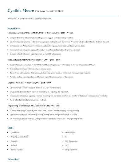 Company Executive Officer Resume