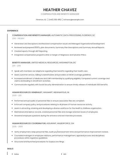 Compensation And Benefits Manager Resume