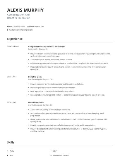 Compensation And Benefits Technician Resume