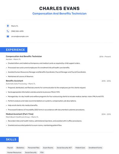 Compensation And Benefits Technician Resume