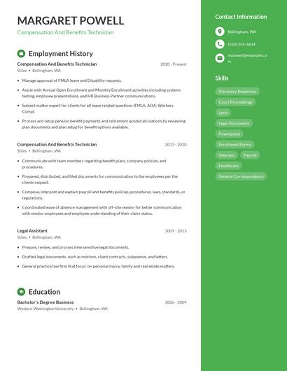 Compensation And Benefits Technician Resume