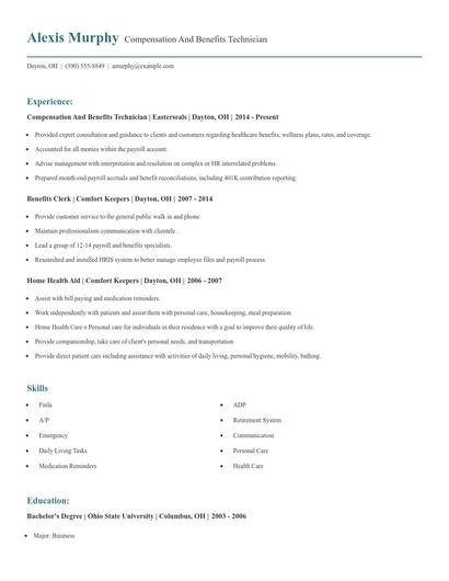 Compensation And Benefits Technician Resume