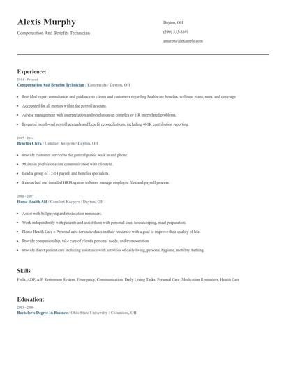 Compensation And Benefits Technician Resume
