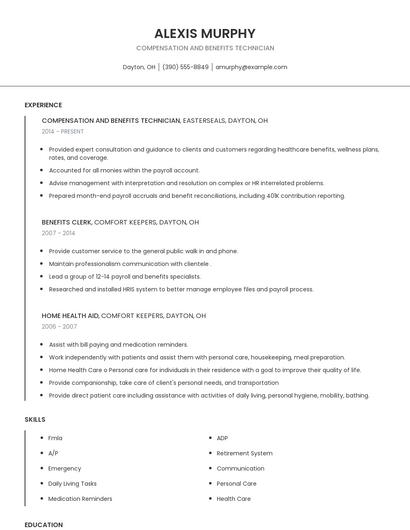 Compensation And Benefits Technician Resume