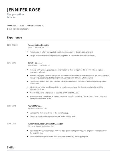 Compensation Director Resume