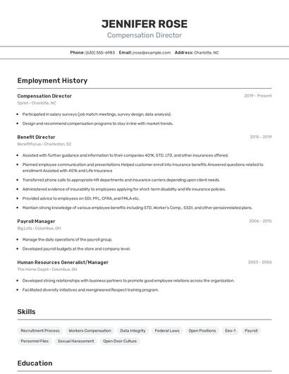 Compensation Director Resume