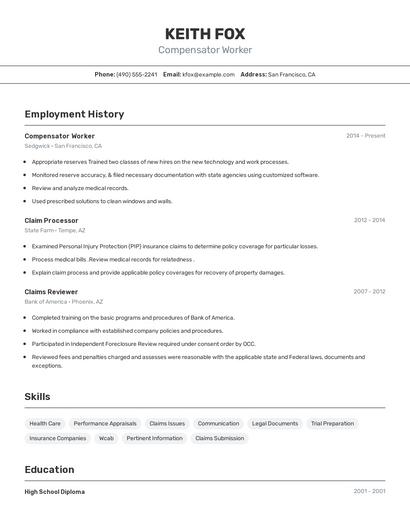 Compensator Worker Resume