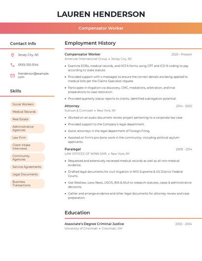 Compensator Worker Resume