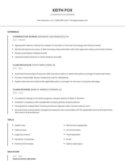 Compensator Worker Resume
