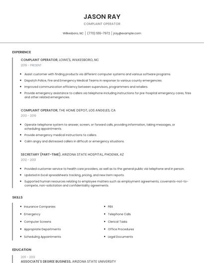 Complaint Operator Resume