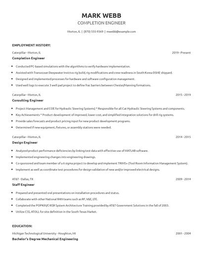 Completion Engineer Resume