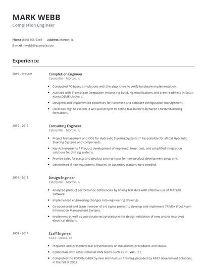 Completion Engineer Resume