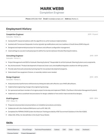 Completion Engineer Resume
