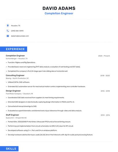 Completion Engineer Resume