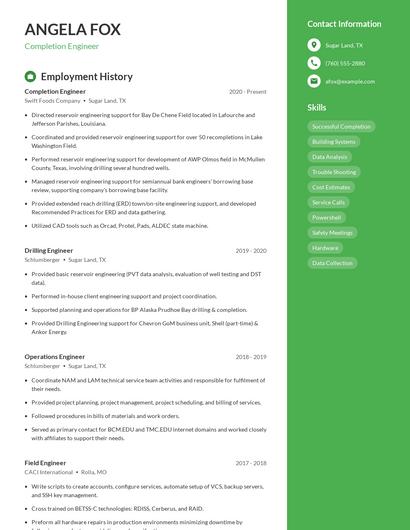 Completion Engineer Resume